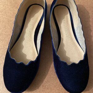 Athena Alexander velvet flats, dark navy, size 7